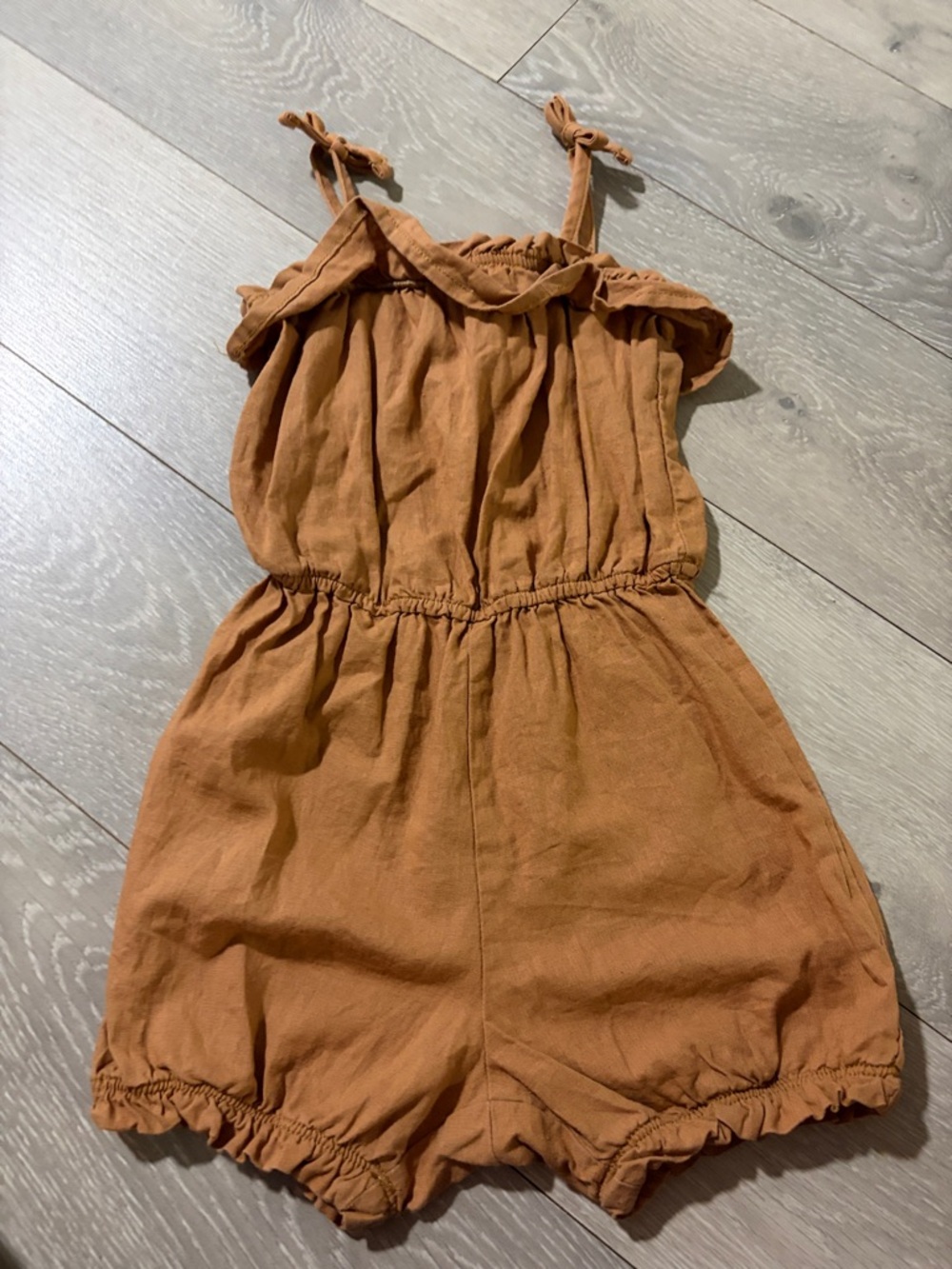 Girls Rust Tie-Shoulder Romper - Kids Jumpsuit